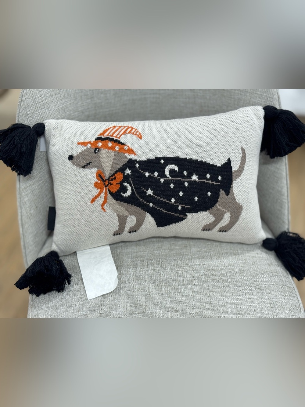 Halloween Dachshund Dog Pillow double side in Black & Orange